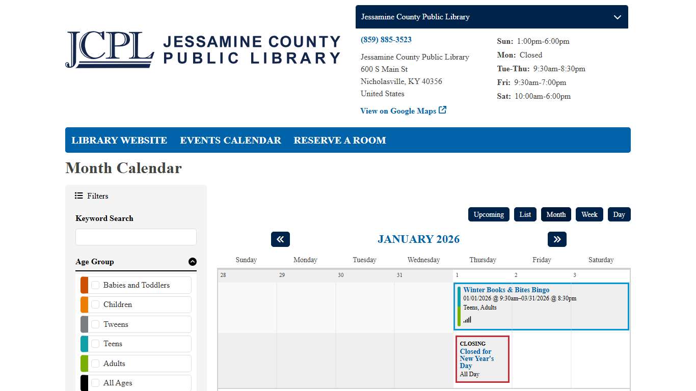 Month Calendar | Jessamine County Public Library